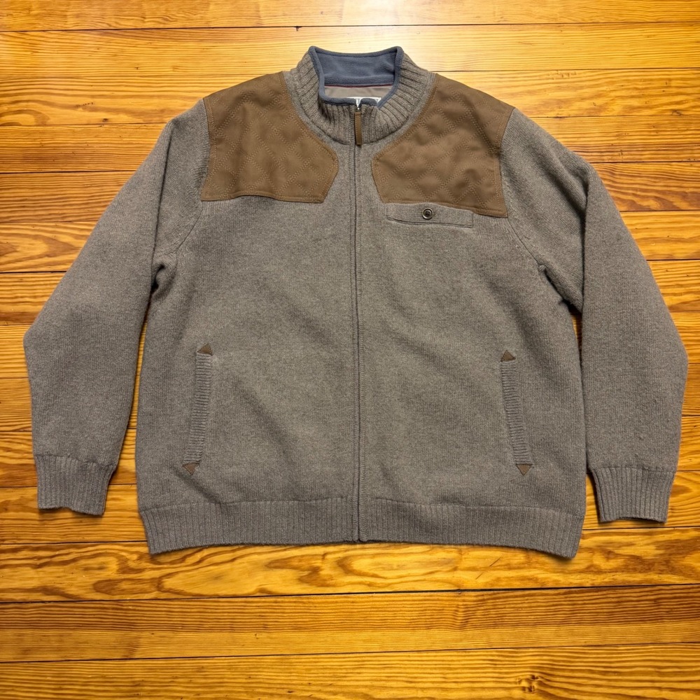 Duluth Trading Co Mens 2XL Brown Shetland Wool Windproof Zip Sweater 94204